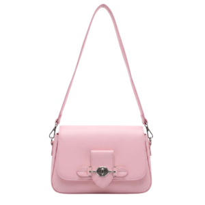Chic Baby Pink Flap Shoulder Bag with Turn-Lock Closure
