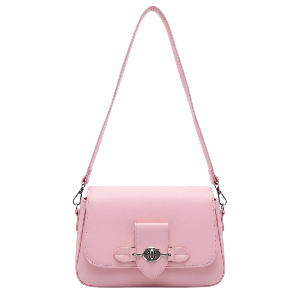Chic Baby Pink Flap Shoulder Bag with Turn-Lock Closure