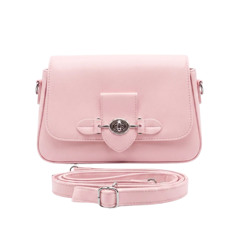 Chic Baby Pink Flap Shoulder Bag with Turn-Lock Closure - Image 2