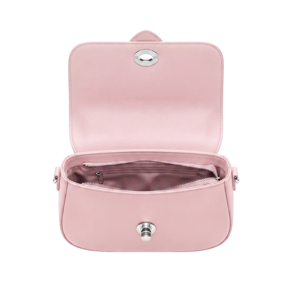 Chic Baby Pink Flap Shoulder Bag with Turn-Lock Closure - Image 4