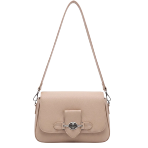 Classic Beige Flap Shoulder Bag with Turn-Lock Closure