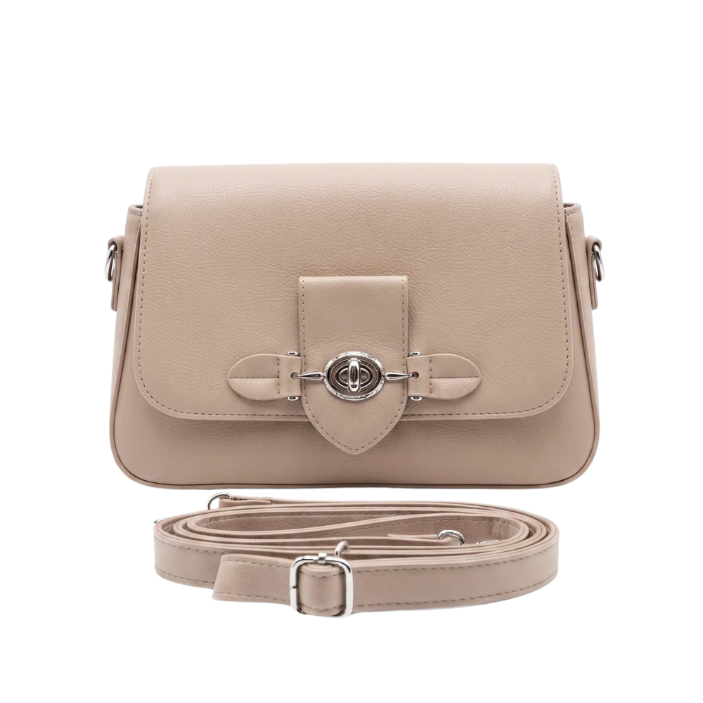 Classic Beige Flap Shoulder Bag with Turn-Lock Closure - Image 2