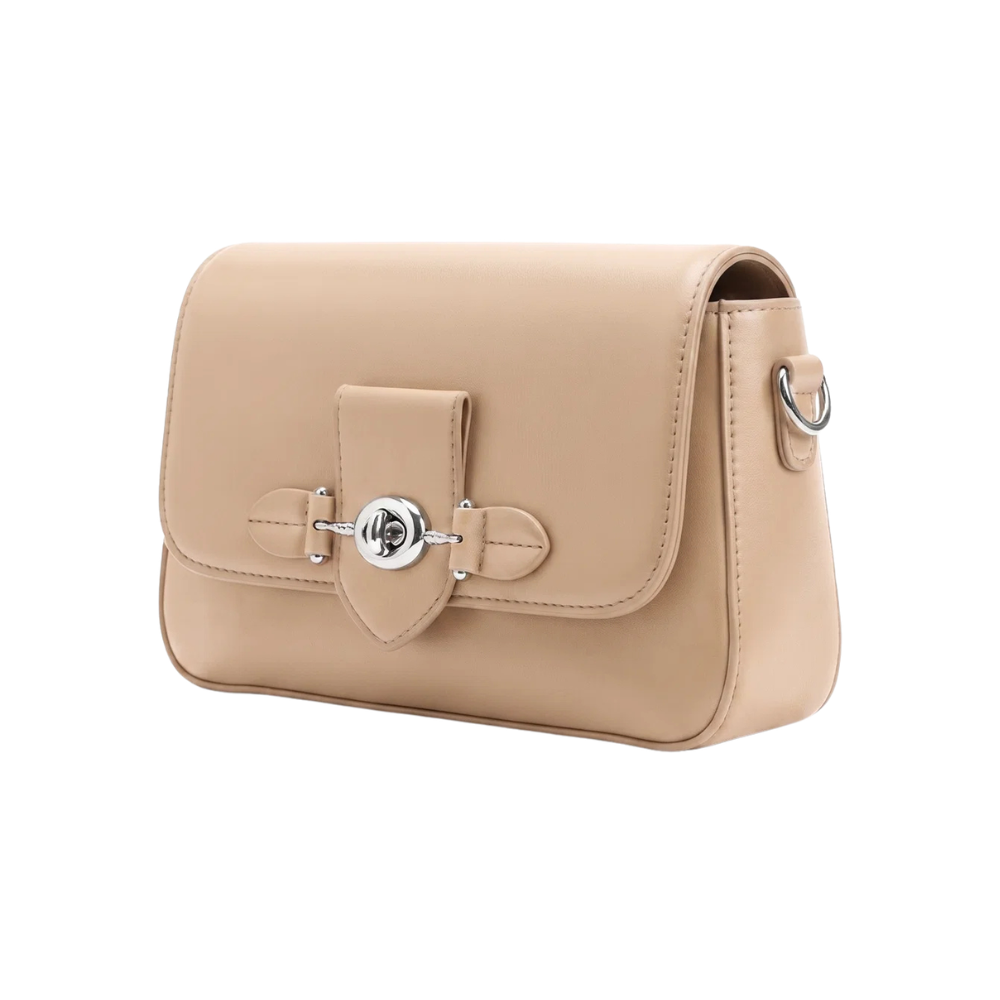 Classic Beige Flap Shoulder Bag with Turn-Lock Closure - Image 3
